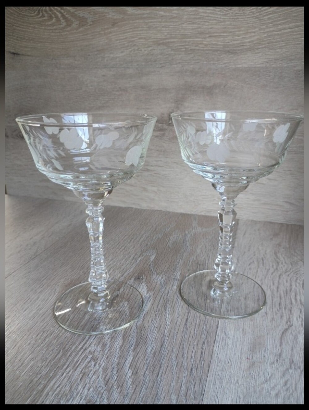 Libbey Rock Sharpe Crystal Champagne Glasses Sherbet Bowl 6 1/8" Set of 2 Etched